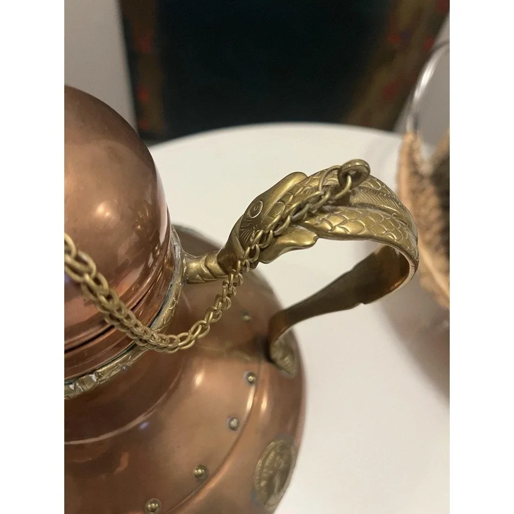 Vtg Middle East Copper / Brass Tea Pot Mystic Brass Creatures Approx 11" height - Picture 5 of 15